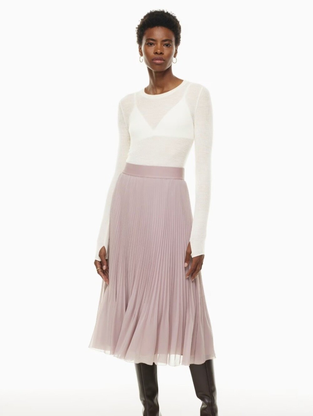 NWOT! Babaton Pleated  Skirt in Soft Neutral Blush